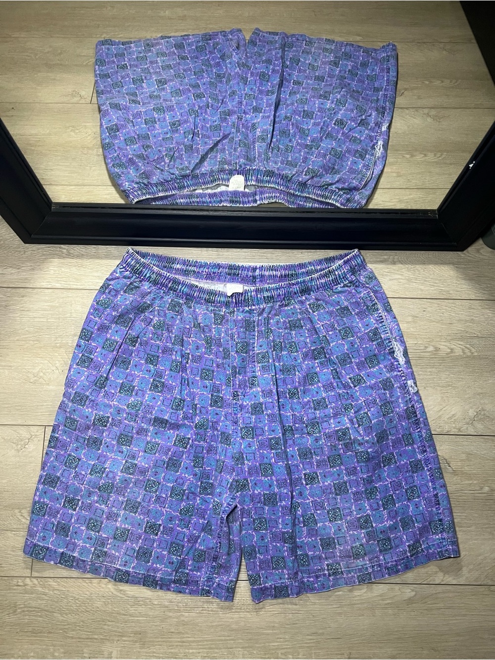 Vintage 1990s Checkered Retro Colorful Geometric Elastic Surf Shorts